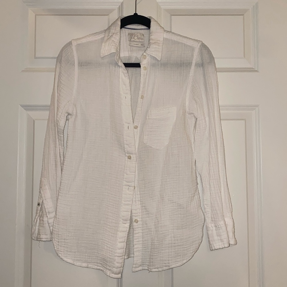 J Crew White Gauze Button Down
